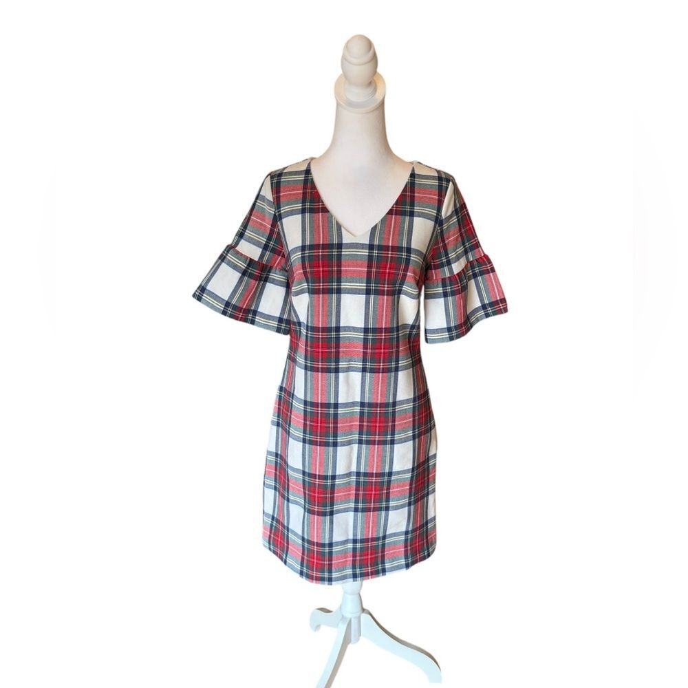 Vineyard Vines Jolly Plaid Flutter Sleeve Shift Dress Womens Size 0